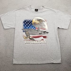 Prairie Mountain Shirt Mens XL Gray Short Sleeve America Eagle Flag‎ Stars USS